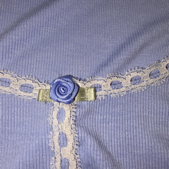 Out From Under Pastel Blue Lace -Trim Crop Top Long Sleeve Cottagecore Baby Tee - Picture 3 of 6